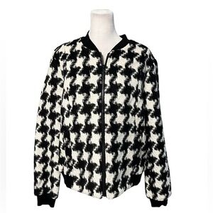Ruff Hewn Black White Houndstooth Zip Up Bomber Jacket Large